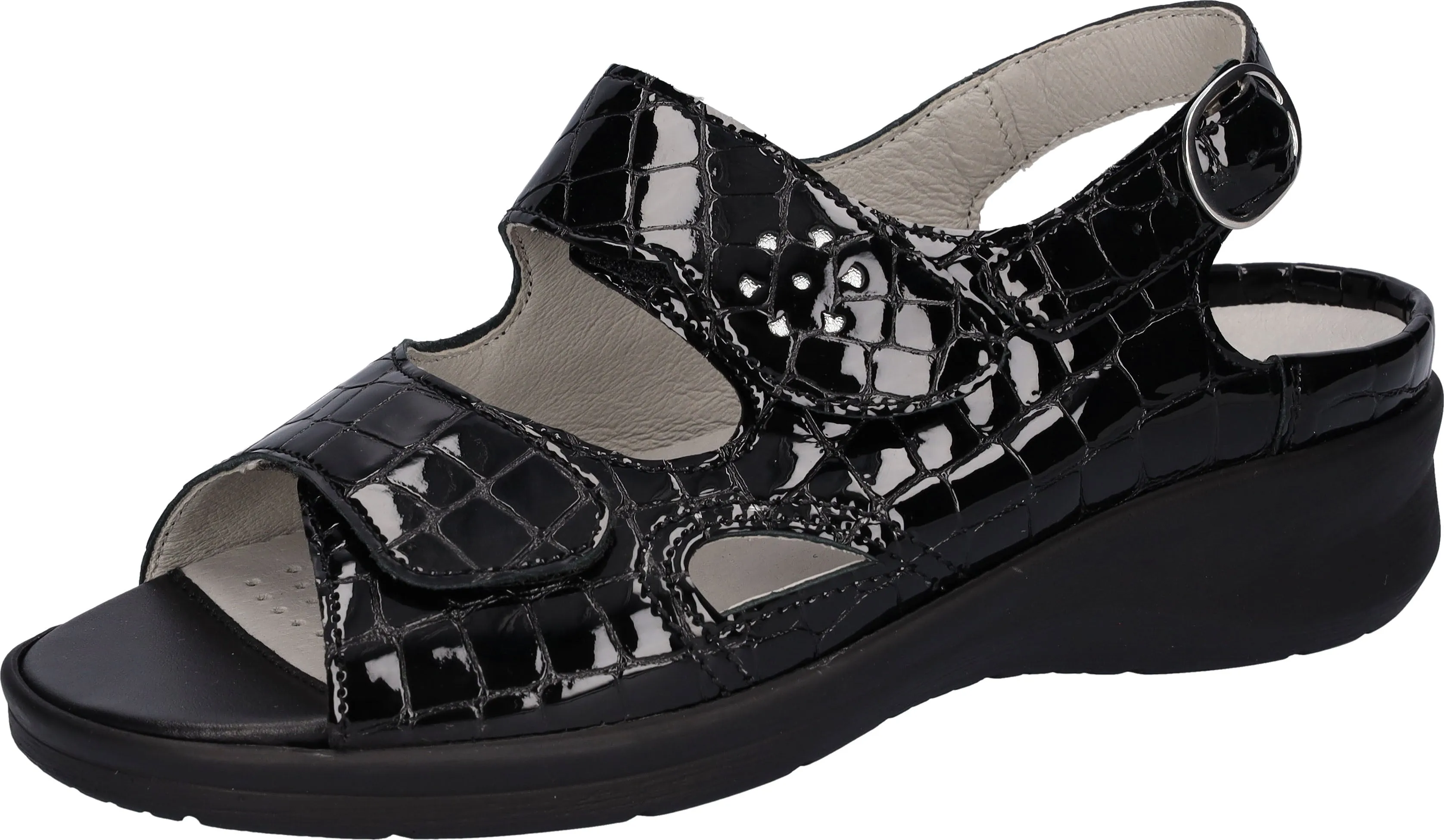 Ladies Waldlaufer Sandals Extra Wide Fitting M Black Patent Merle 811004 361
