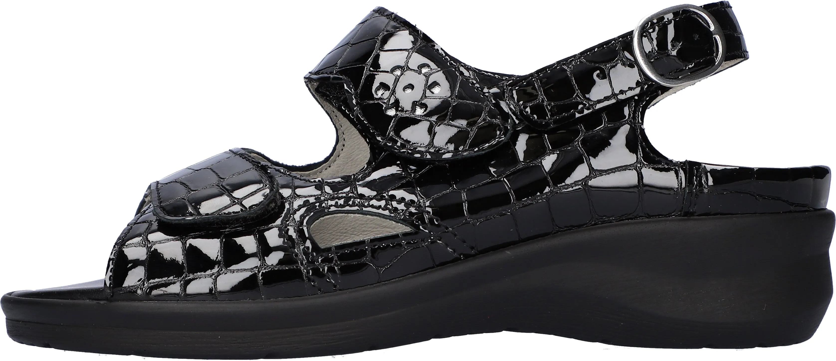 Ladies Waldlaufer Sandals Extra Wide Fitting M Black Patent Merle 811004 361