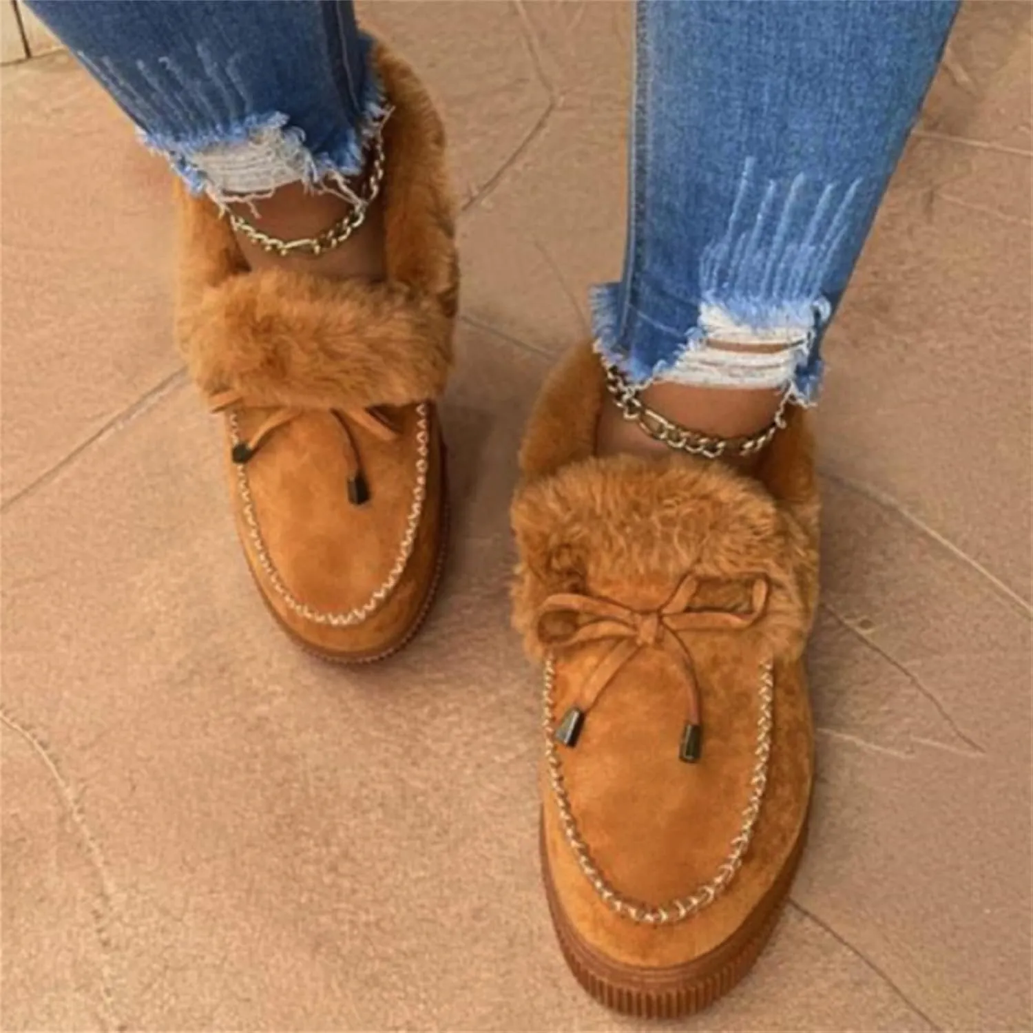 Ladmiple Boots For Women Ankle Booties Winter Warm Fur Lined Snow Boots Outdoor Short Booties Fashion Slip On Loafers Shoes