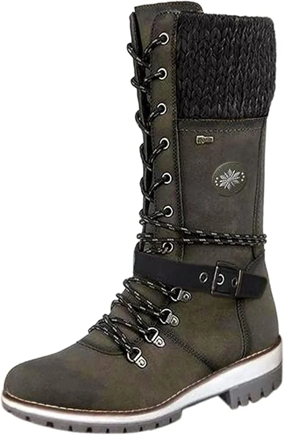 Ladmiple Fall Boots For Women 2024 Wide Calf Mid Calf Ankle Booties Side Zipper Low Heel Motorcycle Combat Riding Biker Boots