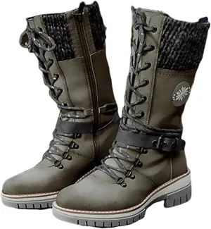 Ladmiple Fall Boots For Women 2024 Wide Calf Mid Calf Ankle Booties Side Zipper Low Heel Motorcycle Combat Riding Biker Boots