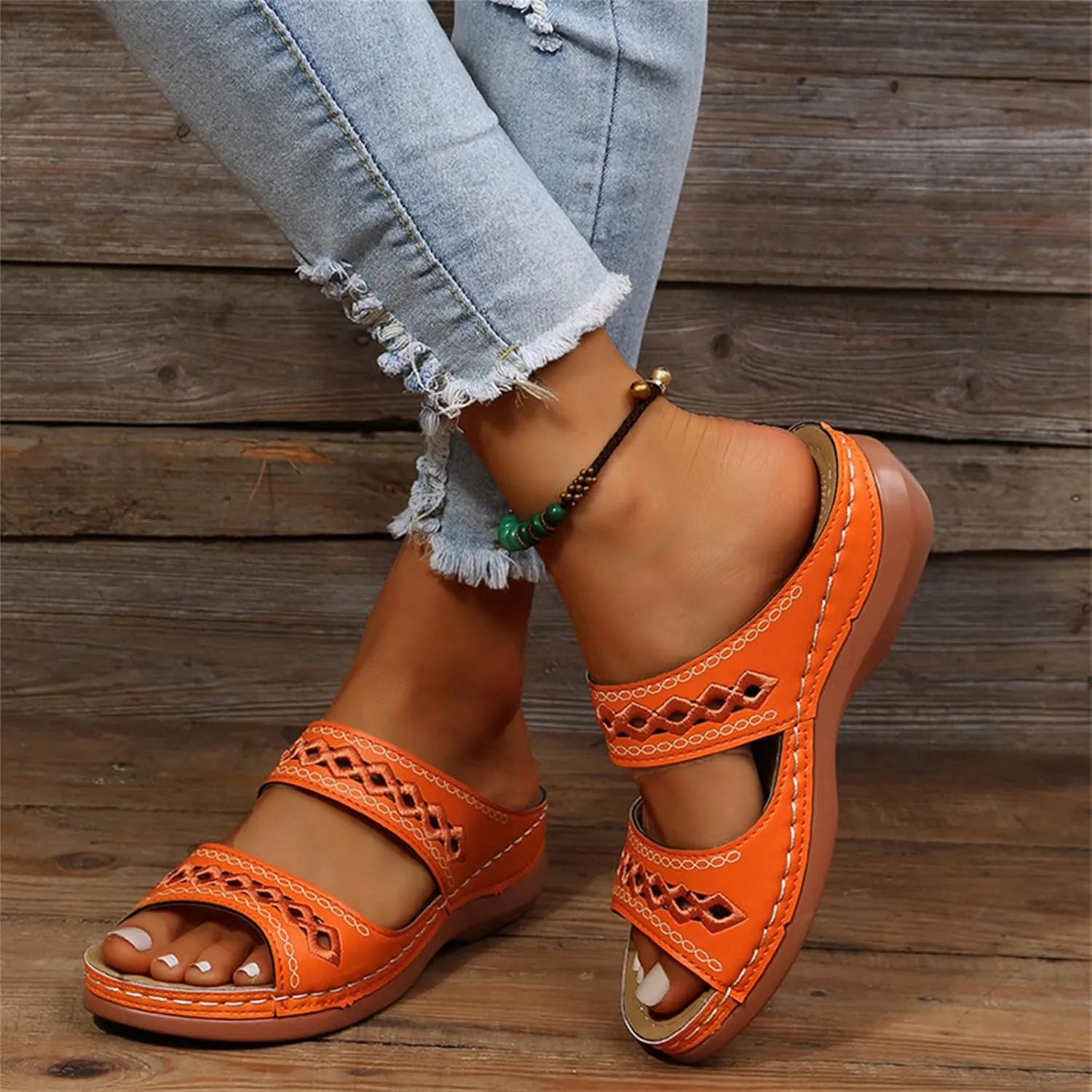 Ladmiple Sandals Women Summer Fashion Hollow-Out Flip Flops Arch Support Slippers Comfy Roman Open Toe Orthopedic Sandal