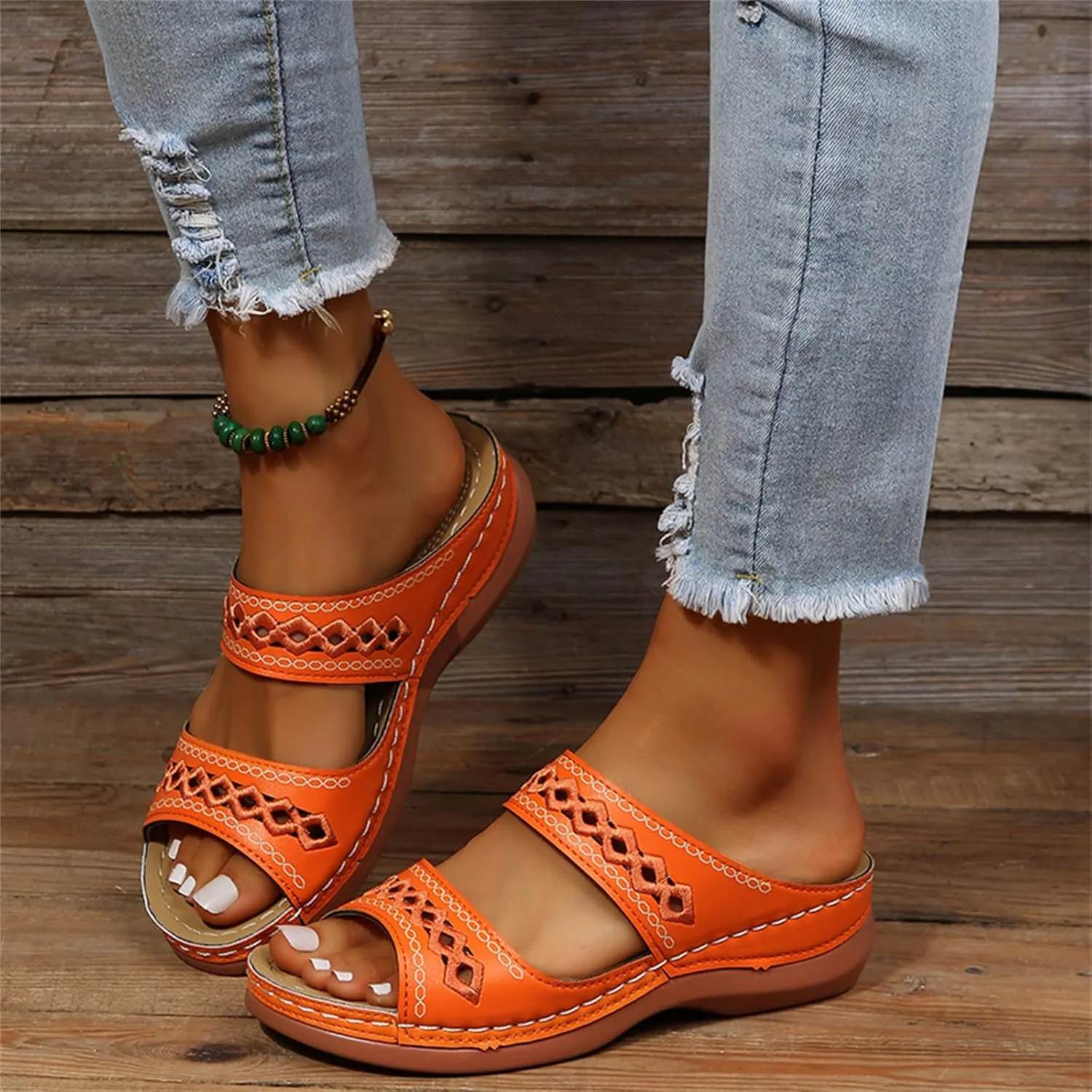Ladmiple Sandals Women Summer Fashion Hollow-Out Flip Flops Arch Support Slippers Comfy Roman Open Toe Orthopedic Sandal