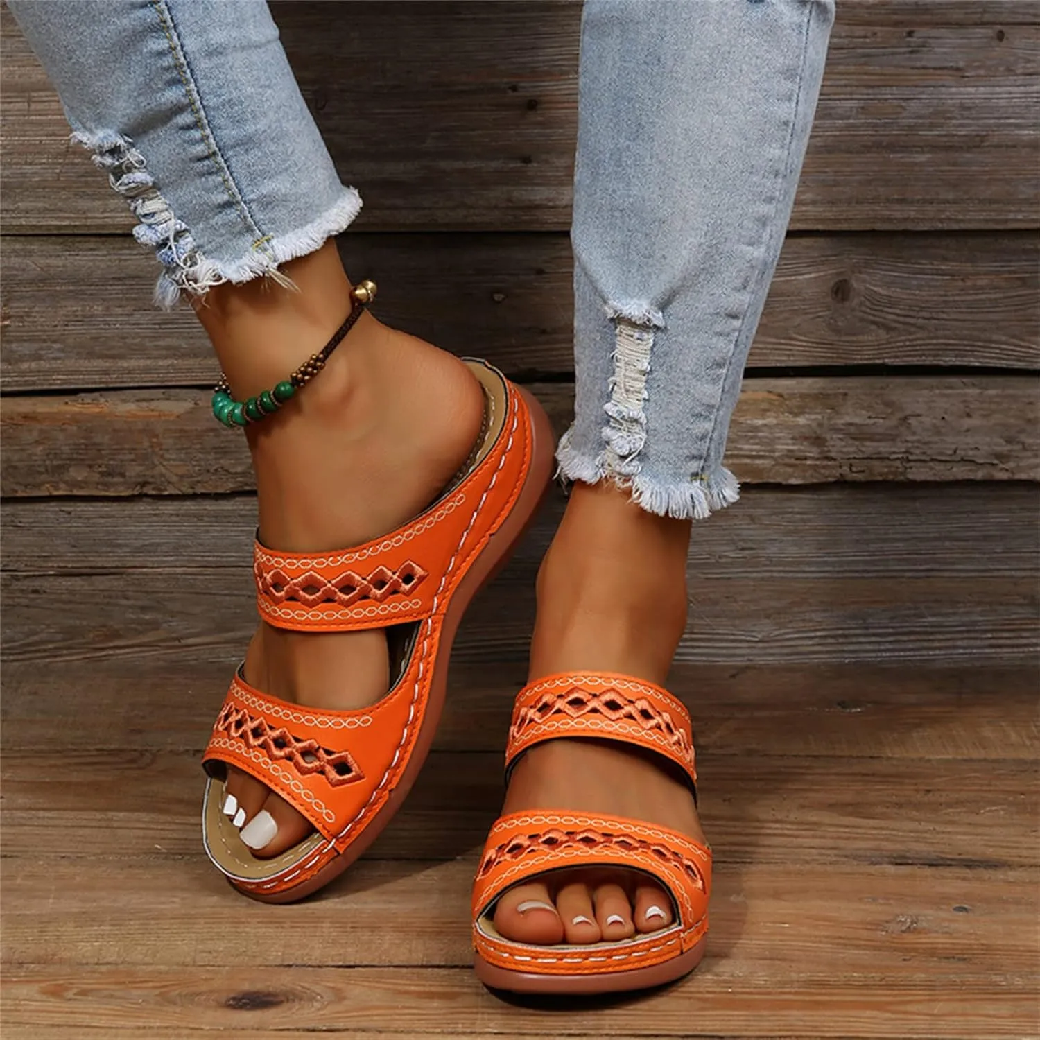 Ladmiple Sandals Women Summer Fashion Hollow-Out Flip Flops Arch Support Slippers Comfy Roman Open Toe Orthopedic Sandal