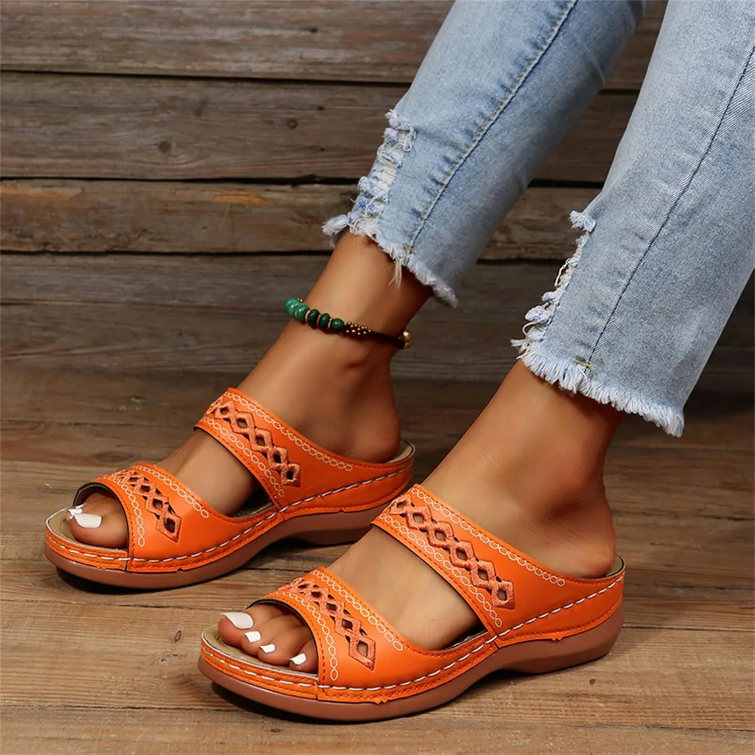 Ladmiple Sandals Women Summer Fashion Hollow-Out Flip Flops Arch Support Slippers Comfy Roman Open Toe Orthopedic Sandal