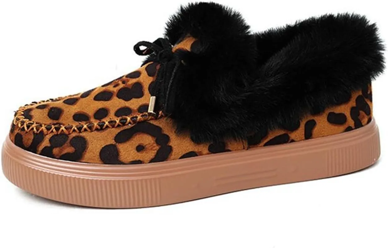 Ladmiple Snow Boots For Women Cute Wide Calf Slip On Winter Warm Ankle Booties Fashion Fur Lined Thickening Outdoor Shoes