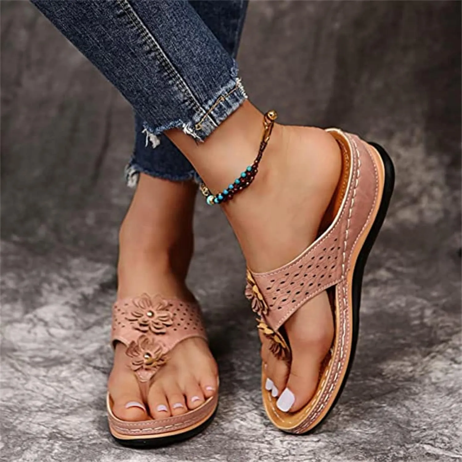 Ladmiple Womens Casual Dressy Fashion Orthopedic Platform Flip Flops Arch Support Roman Clip Toe Walking Slipper Shoes