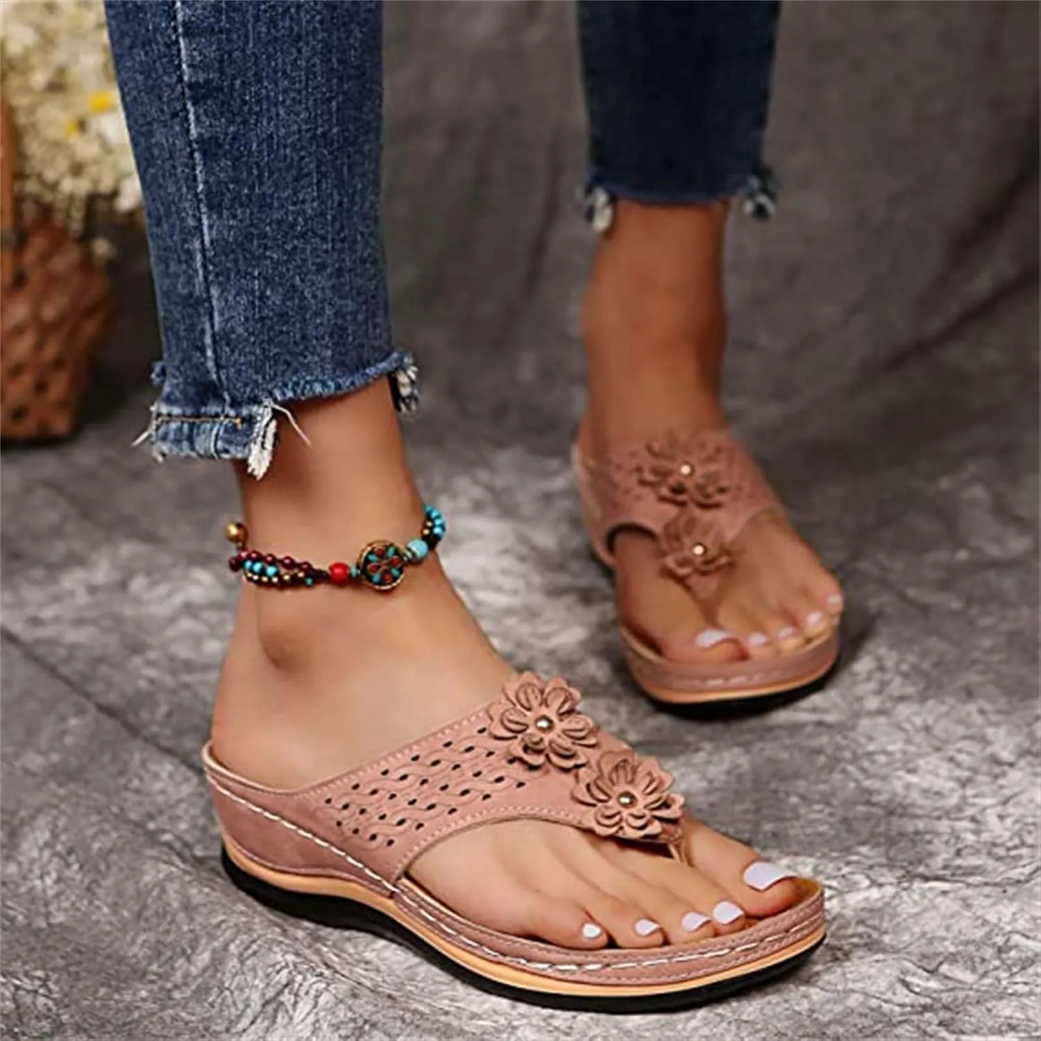 Ladmiple Womens Casual Dressy Fashion Orthopedic Platform Flip Flops Arch Support Roman Clip Toe Walking Slipper Shoes