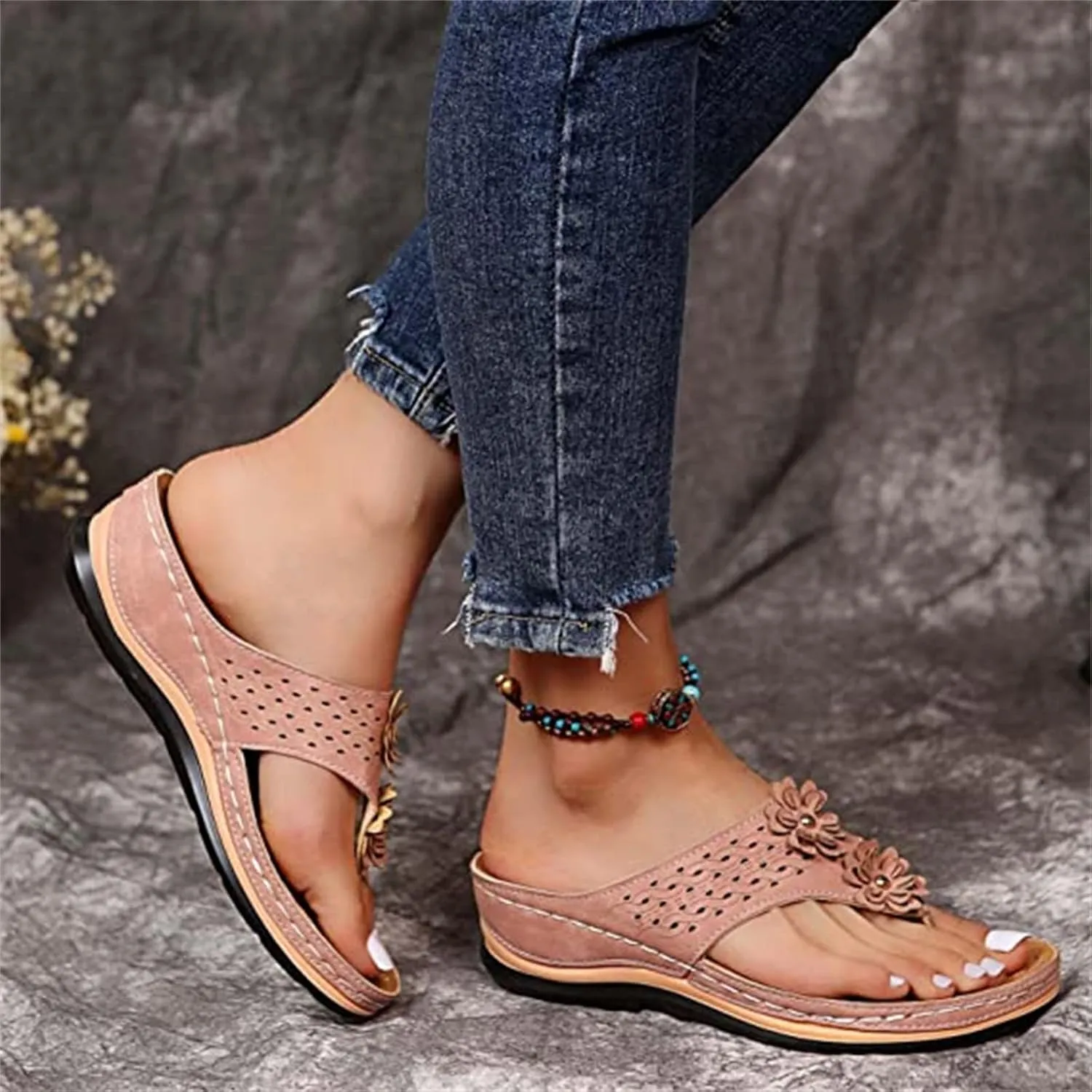 Ladmiple Womens Casual Dressy Fashion Orthopedic Platform Flip Flops Arch Support Roman Clip Toe Walking Slipper Shoes
