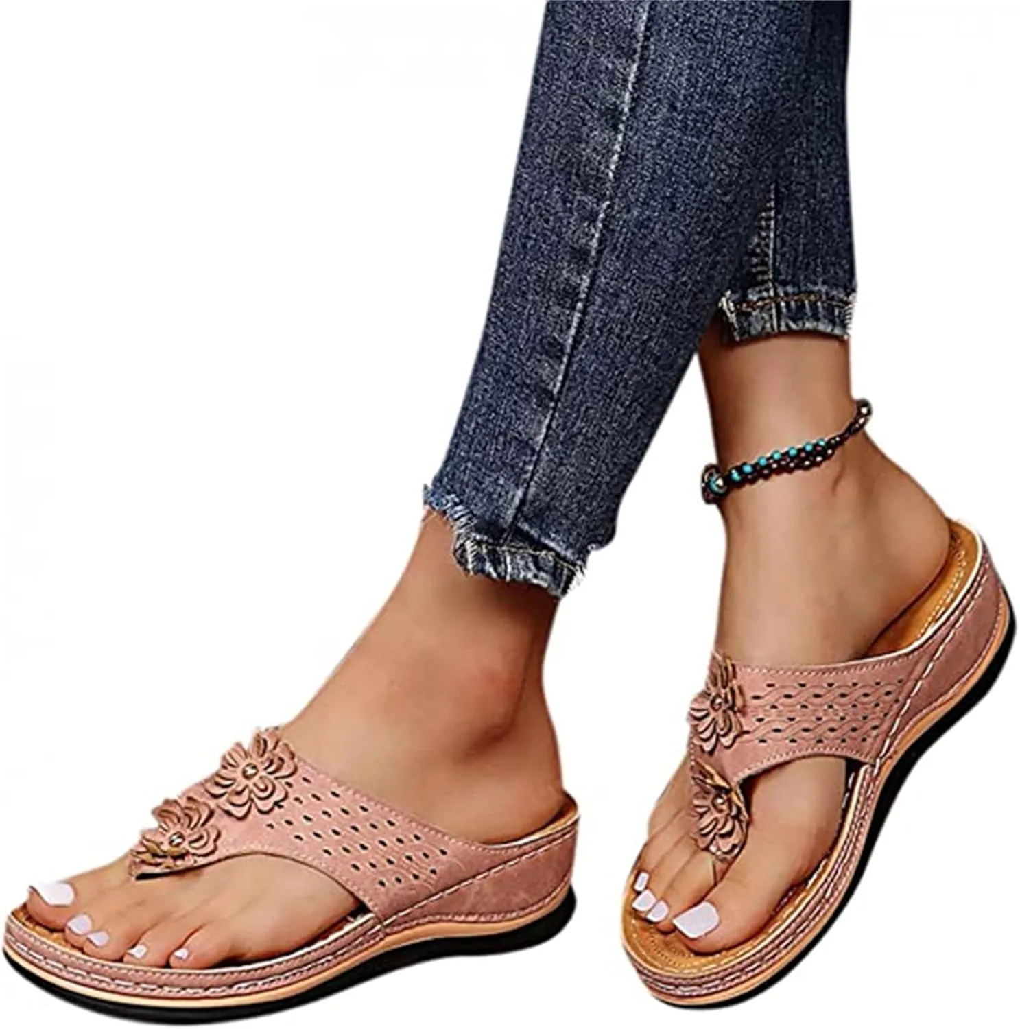 Ladmiple Womens Casual Dressy Fashion Orthopedic Platform Flip Flops Arch Support Roman Clip Toe Walking Slipper Shoes