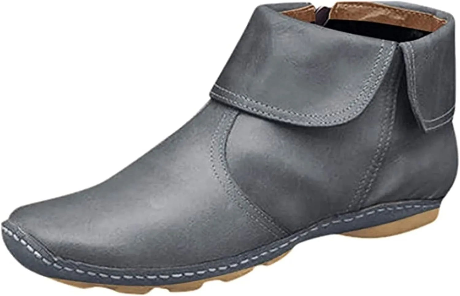 Lausiuoe Boots For Women Cowboy Style Flat Fashion Ankle Booties Causal Dressy Side Zipper Wide Width Western Boots