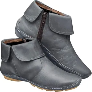 Lausiuoe Boots For Women Cowboy Style Flat Fashion Ankle Booties Causal Dressy Side Zipper Wide Width Western Boots
