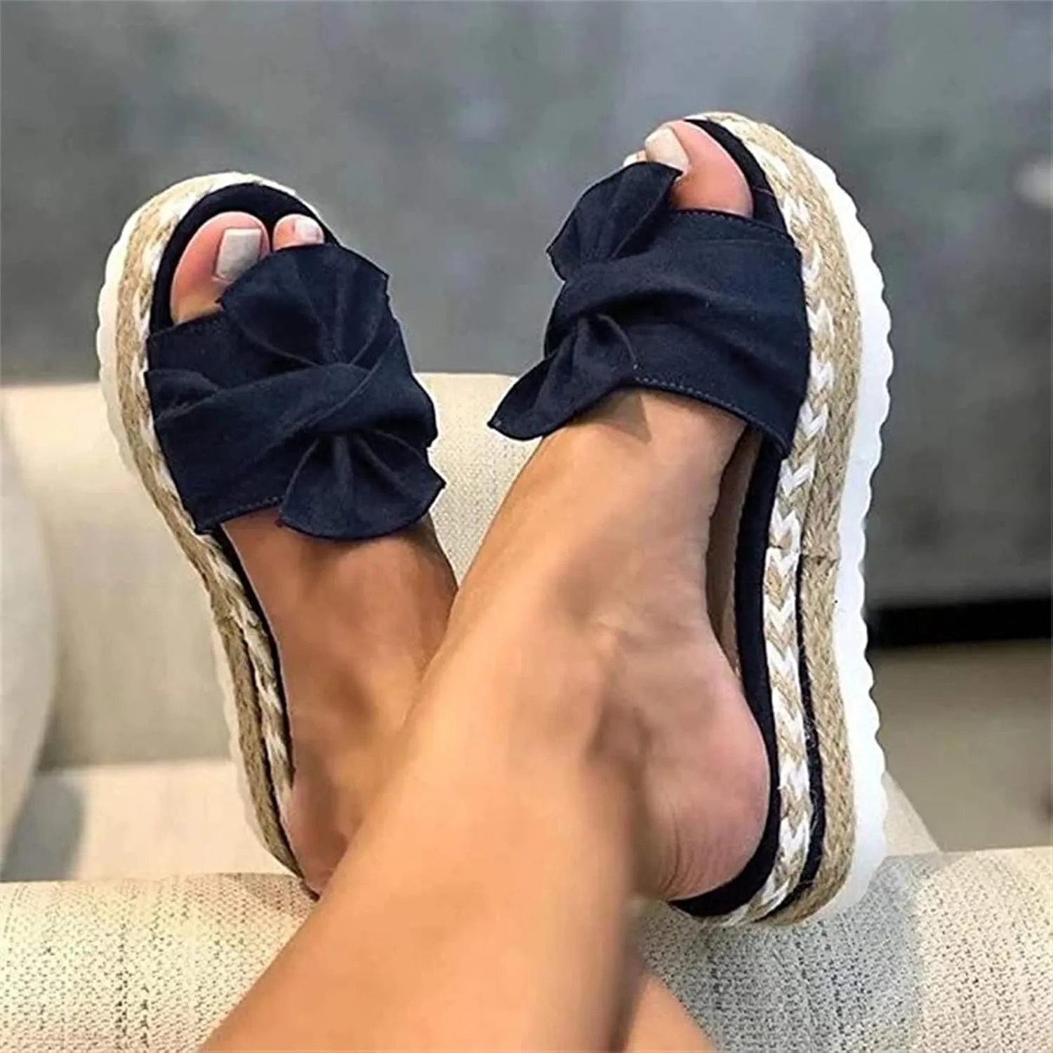 Lausiuoe Sandals For Women Dressy Summer Platform Espadrille Wedge Sandal Open Toe Bowknot Comfortable Flatform Sandals