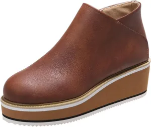 Lausiuoe Wedge Booties For Women Closed Toe Platform Ankle Booties Casual Dressy Western Wide Calf Heeled Fall Boots