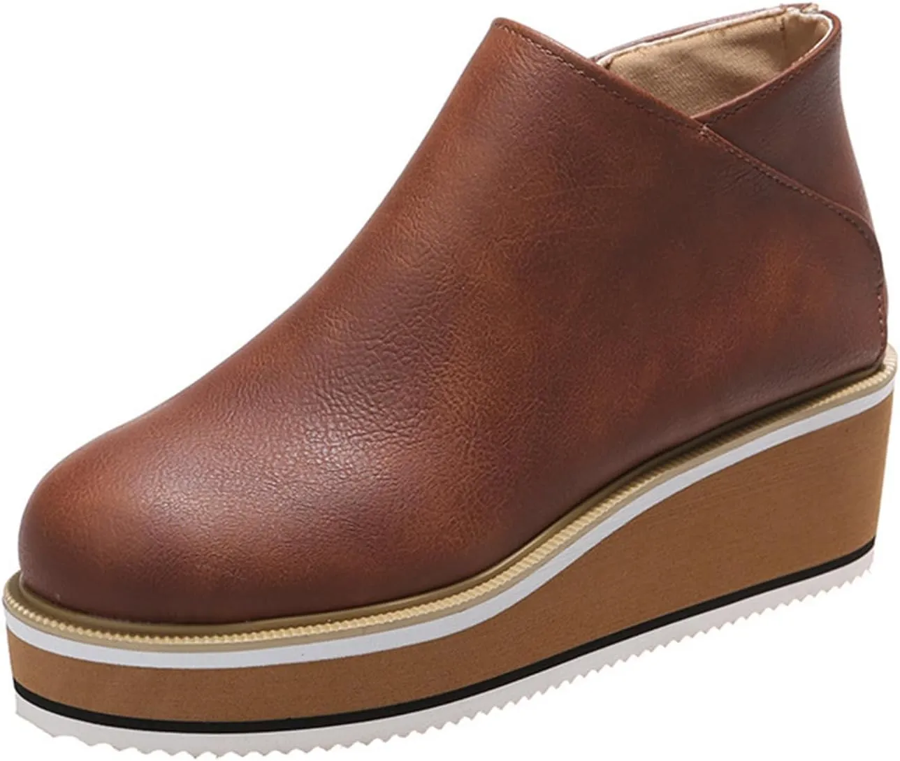 Lausiuoe Wedge Booties For Women Closed Toe Platform Ankle Booties Casual Dressy Western Wide Calf Heeled Fall Boots