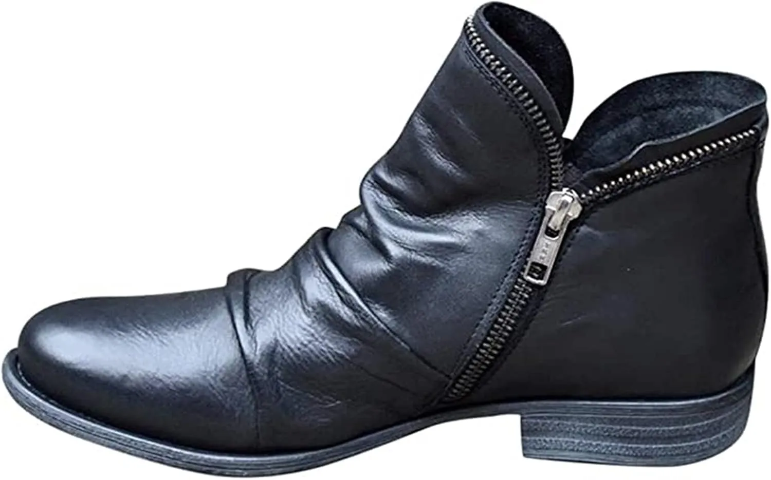 Lausiuoe Womens Boots Ankle Low Heel Pump Ankle Boots Chunky Block Slip on Cutout Closed Toe Stacked Heel Booties Shoes