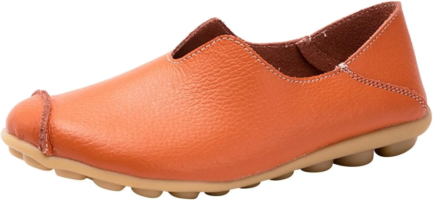 Loafers for Women Comfort Round Toe Leather Vamp Flats Slip On Lightweight Casual Shoes Wild Driving Flats Boat Shoes Summer Walking Vacation Beach Loafers Fashion Loafer