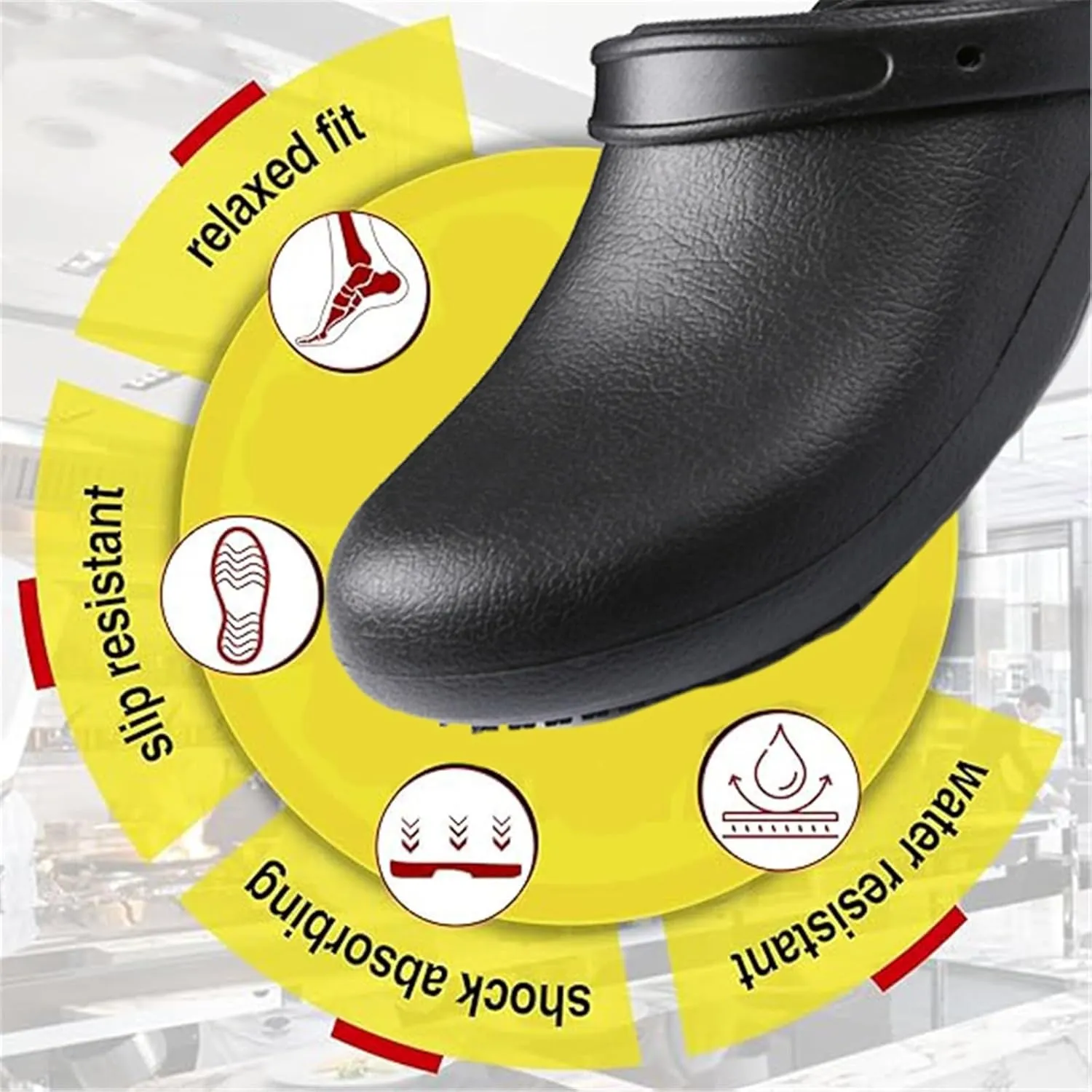 Men Chef Shoes, Men's Adjustable Non Slip Strap Water and Oil Resistant Slip-On Chef Work Shoes, Durable and Comfortable Breathable Durable Kitchen Sandals, for Camping and Yard Work