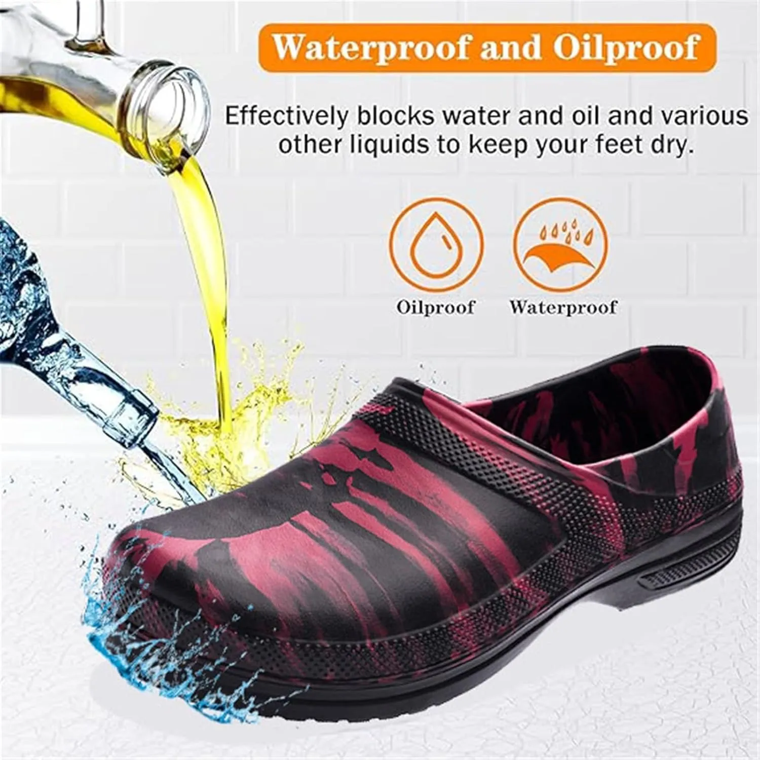 Men's Camouflage Breathable Wide Oil Water Resistant Non Slip Durable Chef Shoes, Comfortable Professional Food Service Working Nursing Shoe, for Restaurant, Hospital, Kitchen, Office