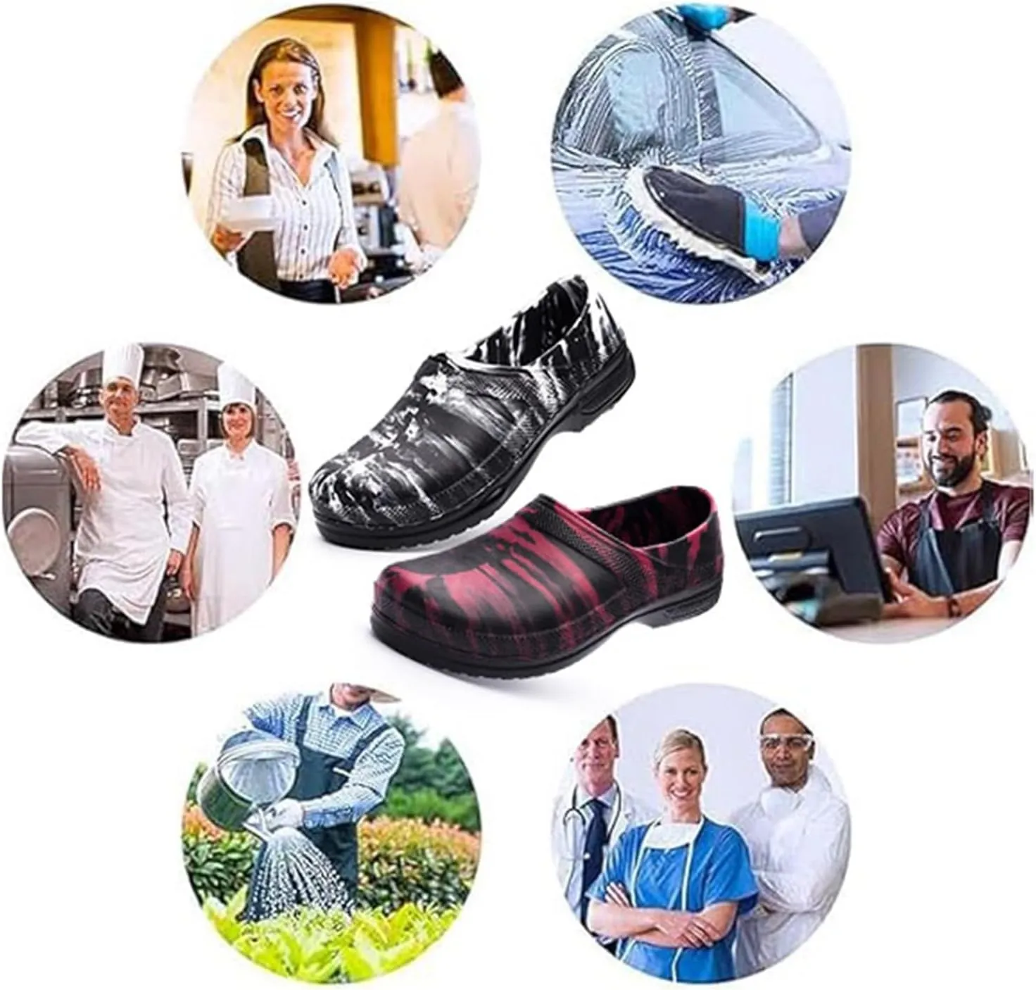 Men's Camouflage Breathable Wide Oil Water Resistant Non Slip Durable Chef Shoes, Comfortable Professional Food Service Working Nursing Shoe, for Restaurant, Hospital, Kitchen, Office