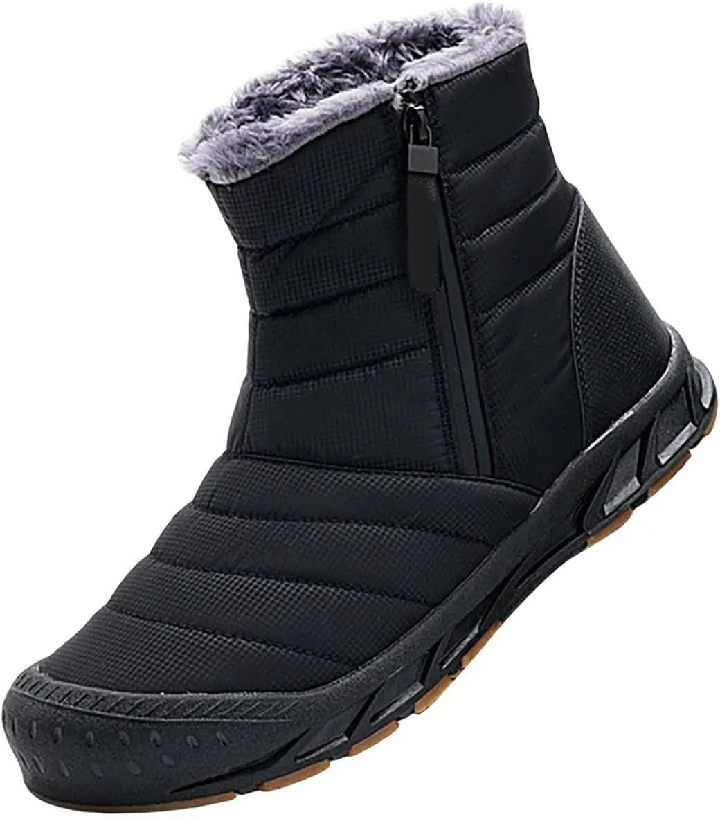 Mens Winter Warm Snow Boots Fur Lined Anti-Slip Waterproof Winter Shoes Round Toe Zipper Slip on Outdoor Boot