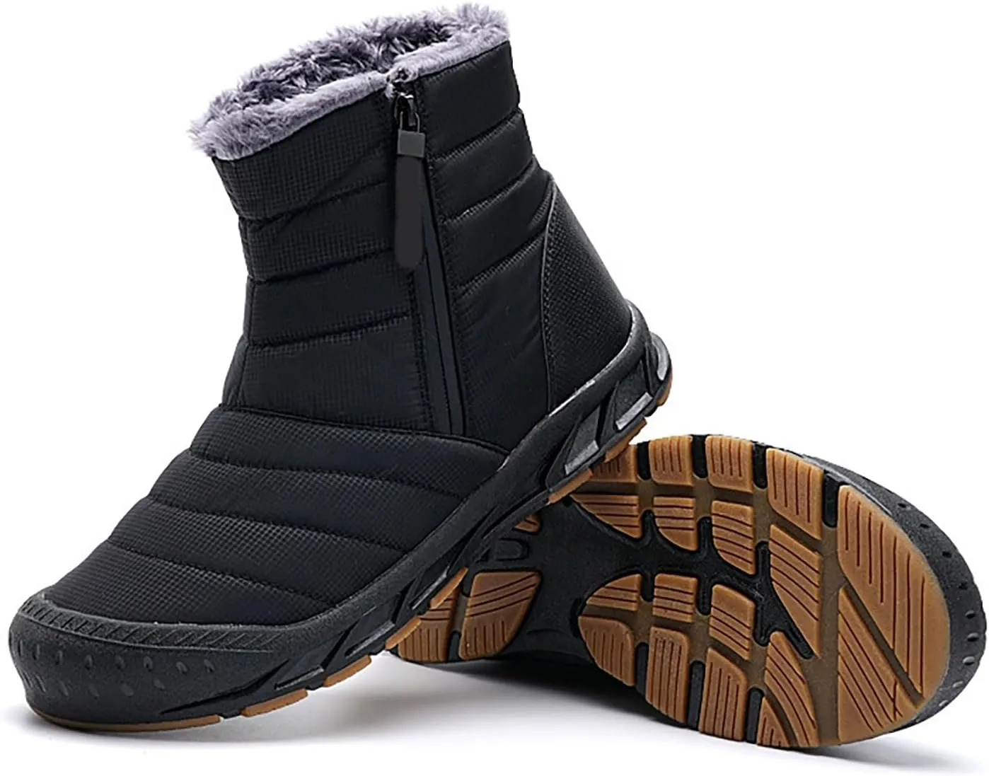 Mens Winter Warm Snow Boots Fur Lined Anti-Slip Waterproof Winter Shoes Round Toe Zipper Slip on Outdoor Boot