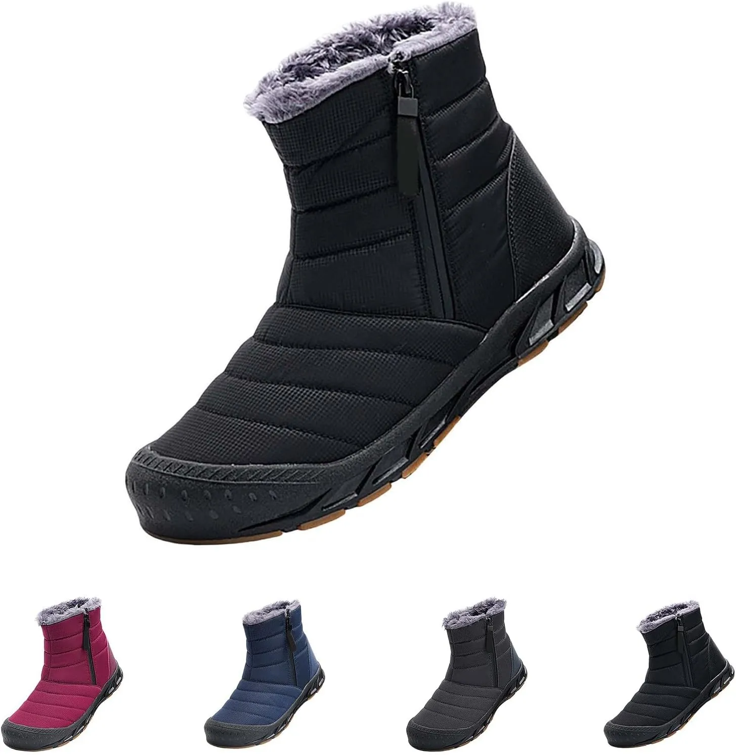 Mens Winter Warm Snow Boots Fur Lined Anti-Slip Waterproof Winter Shoes Round Toe Zipper Slip on Outdoor Boot