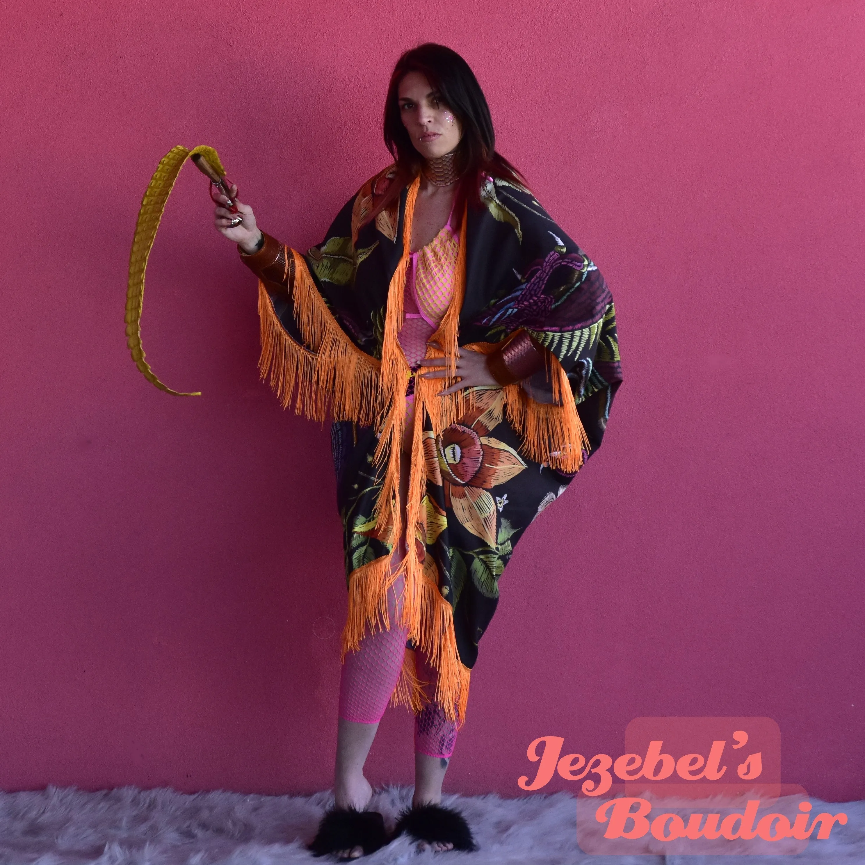 Mystical Dragon Floral Kimono, Fringe Chinese Zodiac Duster, Bohemian Oracle Goddess Bat Wing Asian Festival Cocoon Robe, Black Poiret Serpent Queen Burlesque Costume Cover, Occult Flowing Rave Priestess Burning Man Belly Dance