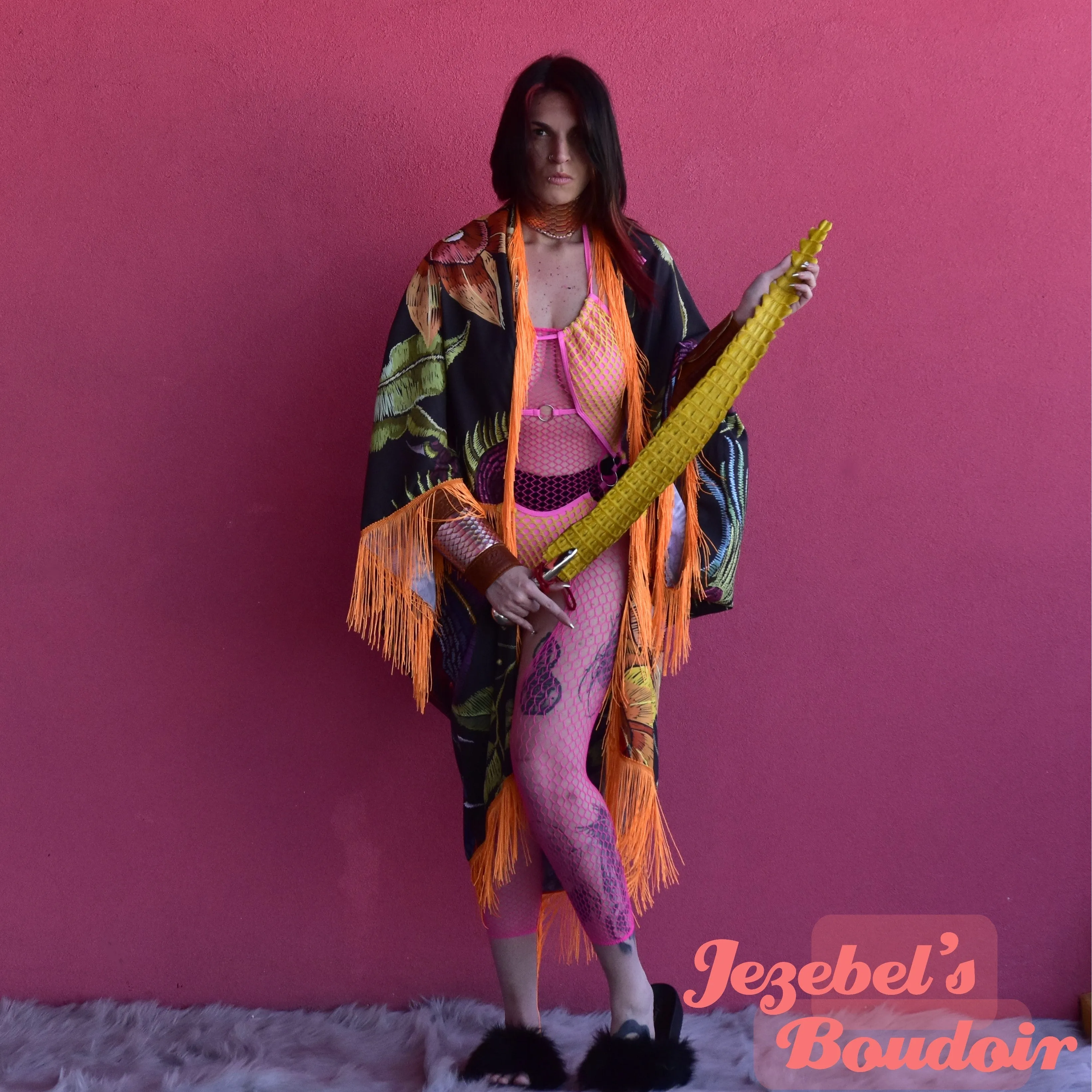 Mystical Dragon Floral Kimono, Fringe Chinese Zodiac Duster, Bohemian Oracle Goddess Bat Wing Asian Festival Cocoon Robe, Black Poiret Serpent Queen Burlesque Costume Cover, Occult Flowing Rave Priestess Burning Man Belly Dance
