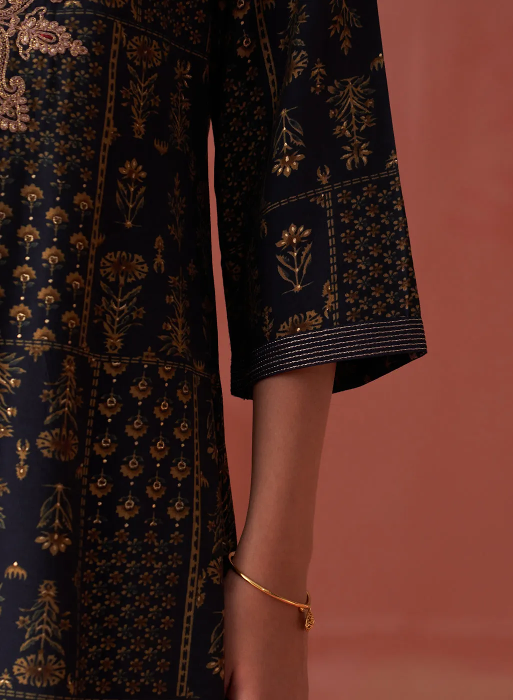 Nyla Midnight Blue Printed Viscose Co-ord Set for Women