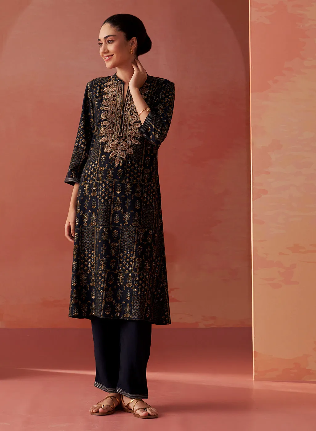 Nyla Midnight Blue Printed Viscose Co-ord Set for Women