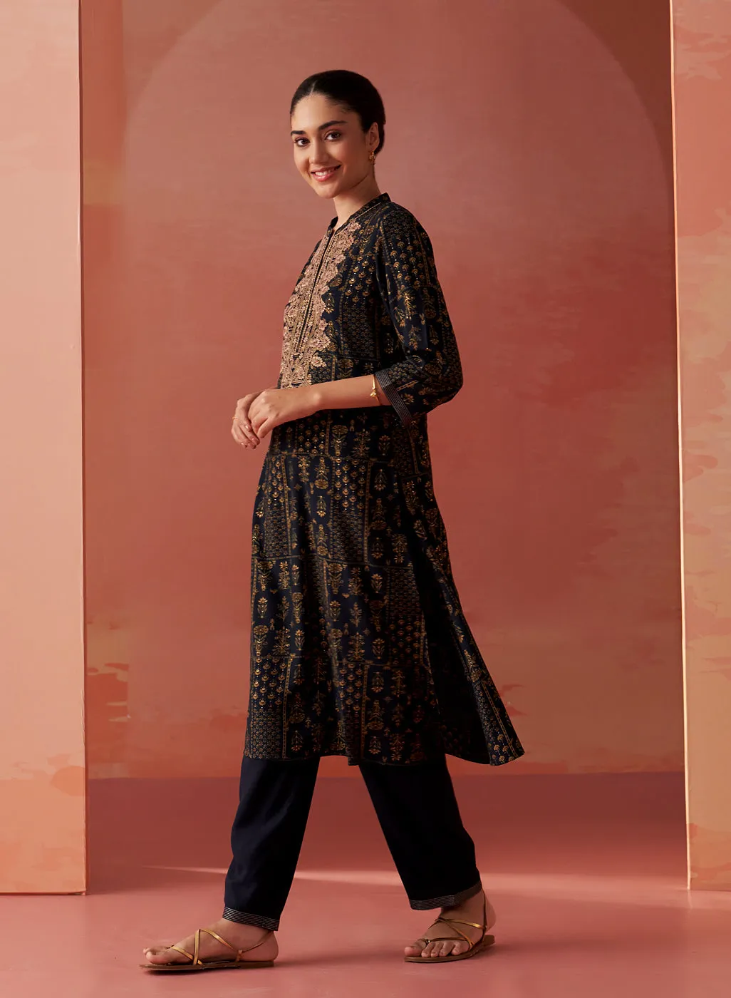 Nyla Midnight Blue Printed Viscose Co-ord Set for Women