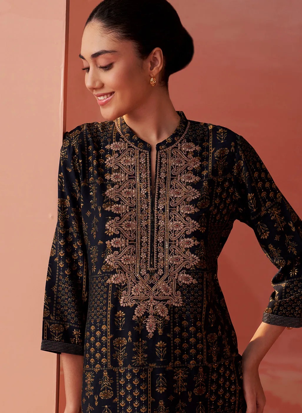 Nyla Midnight Blue Printed Viscose Co-ord Set for Women