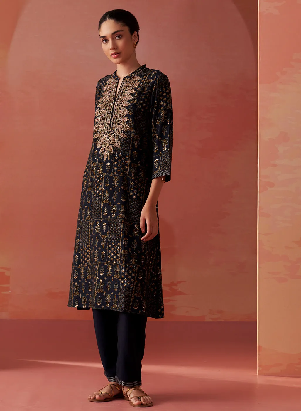 Nyla Midnight Blue Printed Viscose Co-ord Set for Women