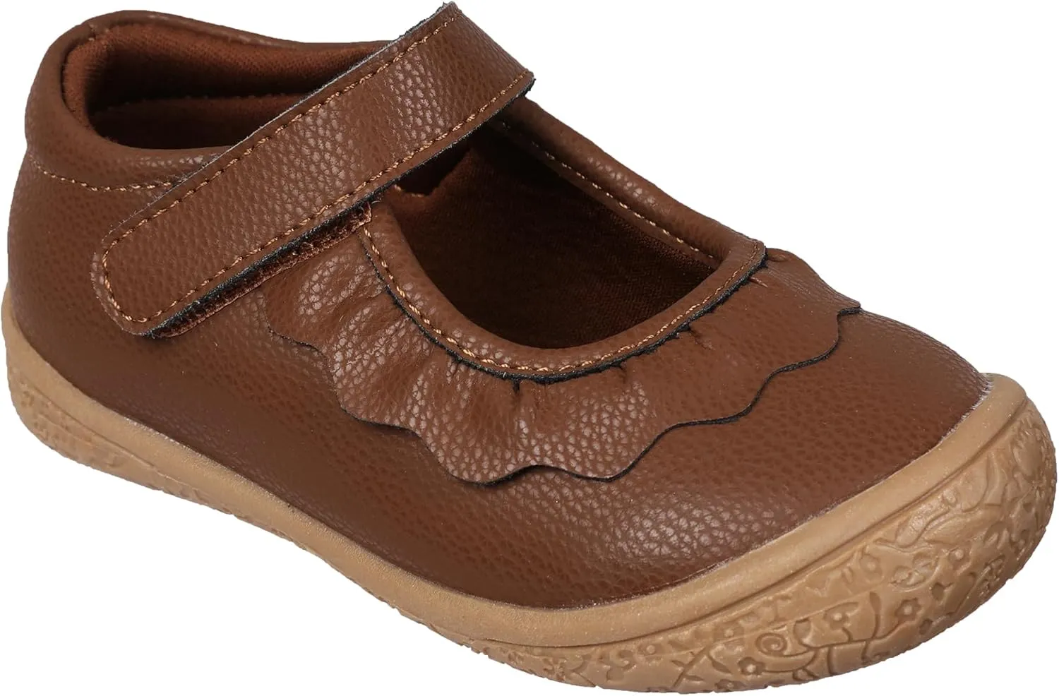 Oomphies Amina Leather Mary Jane Shoes for Girls  Ruffled Dress Shoes with Hook & Loop Closure, Soft Cushion Footbed
