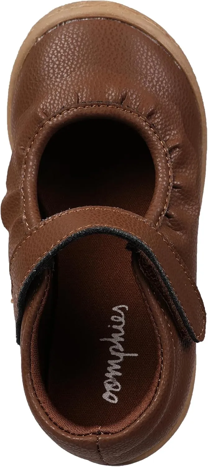 Oomphies Amina Leather Mary Jane Shoes for Girls  Ruffled Dress Shoes with Hook & Loop Closure, Soft Cushion Footbed