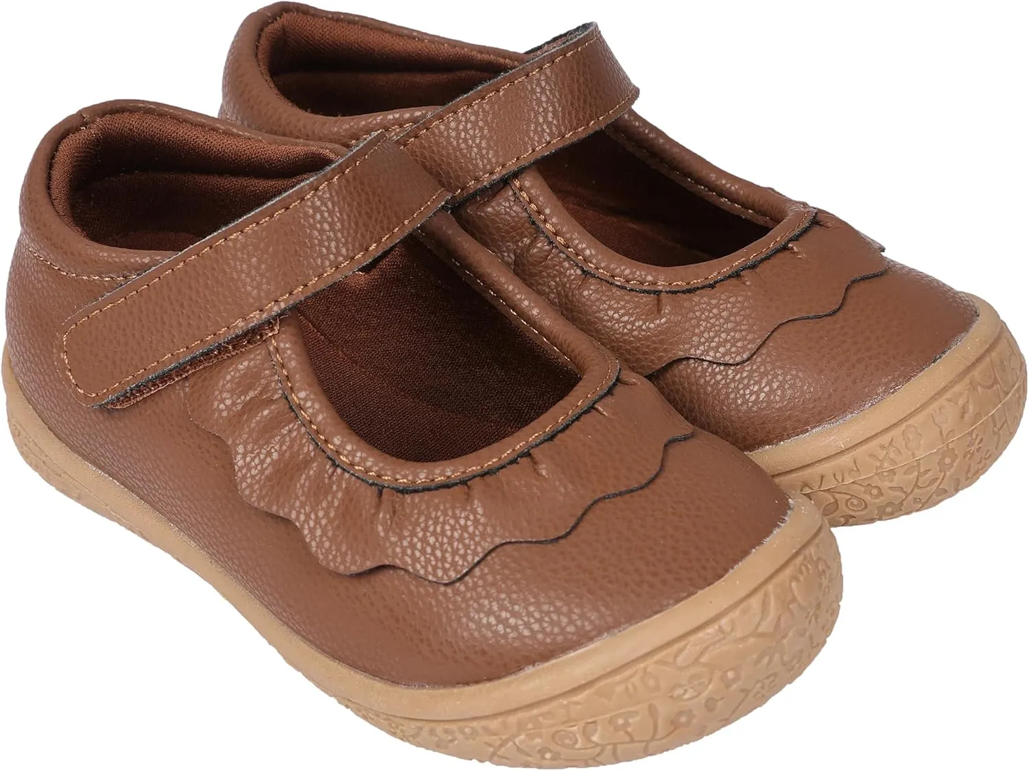 Oomphies Amina Leather Mary Jane Shoes for Girls  Ruffled Dress Shoes with Hook & Loop Closure, Soft Cushion Footbed