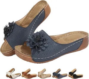 Orthopedic Wedge Sandals For Women Comfortable Non-Slip Solid Color Open-Toe Wedge Sandals Dress Orthopedic Summer Ladies Platform Leather Wedges Arch Support Slip On Shoes