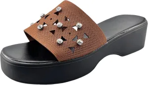 Platform Sandals Women Comfortable Open Toe Wedge Sandals Fashion Knit Studded Strap Spikes Slippers Summer Casual Beach Shoes for Summer and Daily Wear