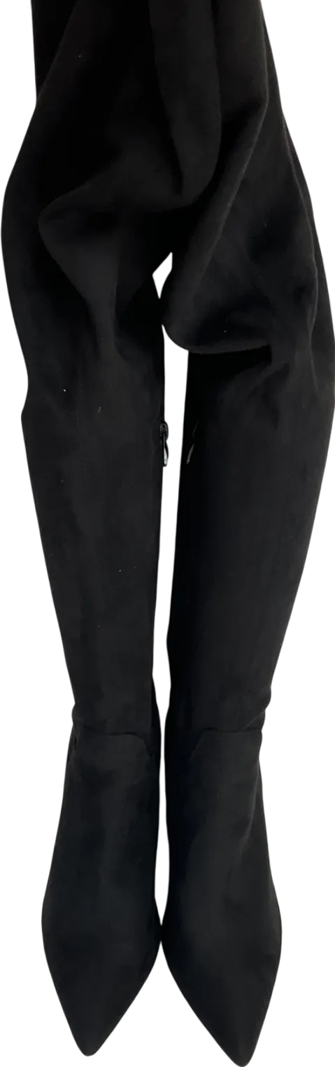 PrettyLittleThing Black Wide Fit Point Toe Over The Knee Boots UK 8 EU 41 