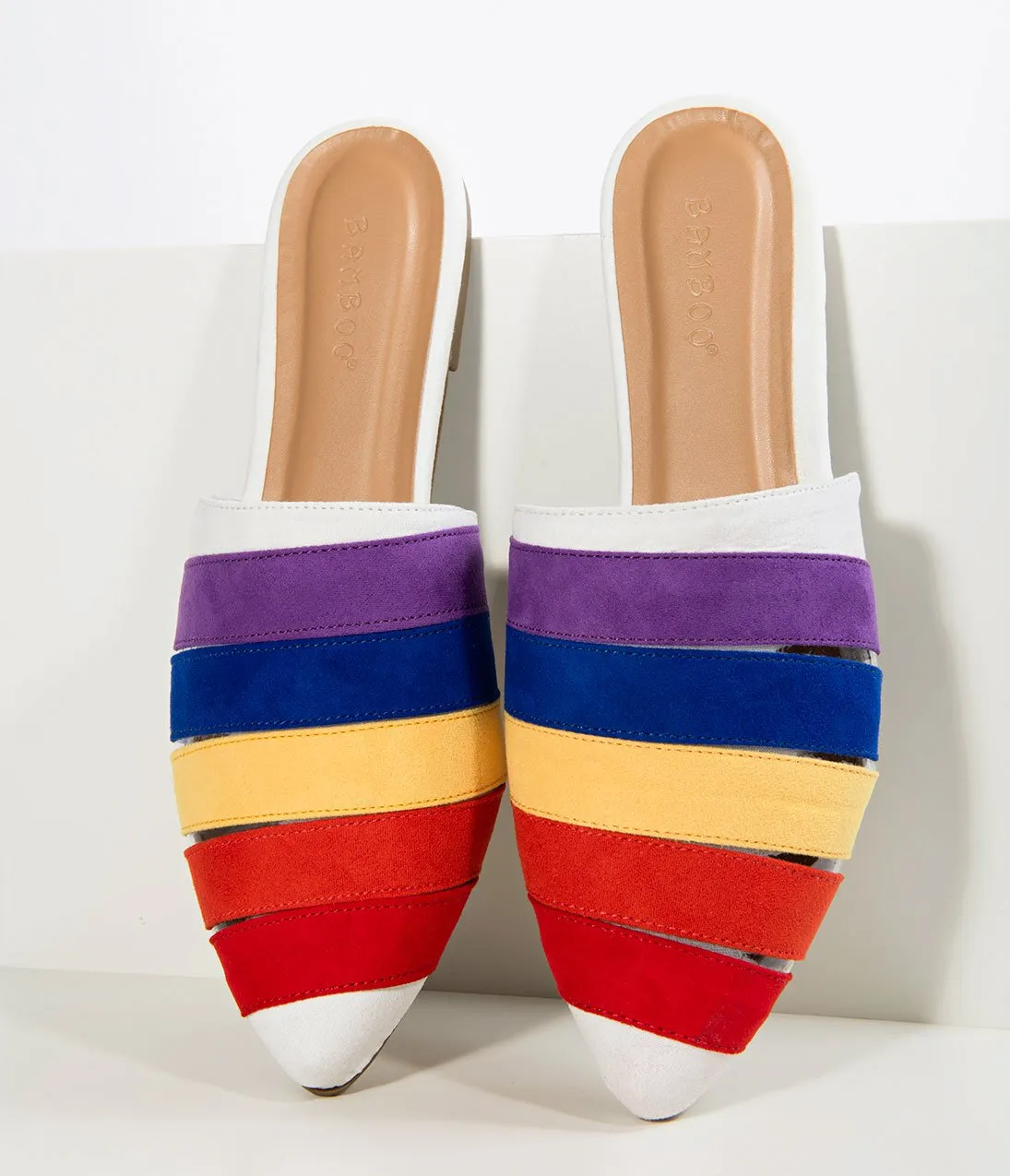 Rainbow Suede Pointed Toe Flat Slippers