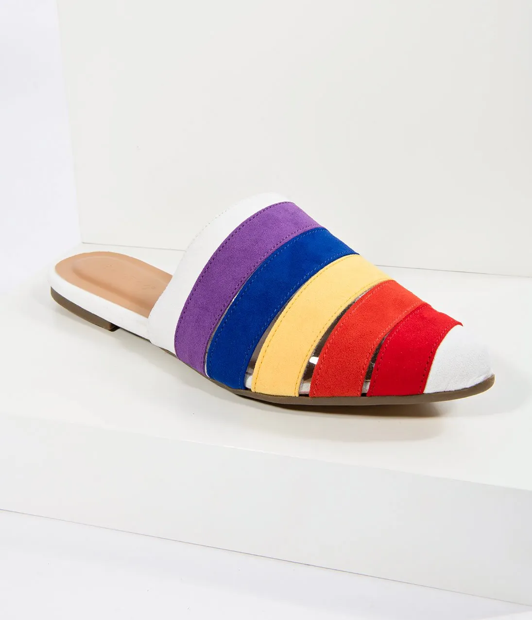 Rainbow Suede Pointed Toe Flat Slippers