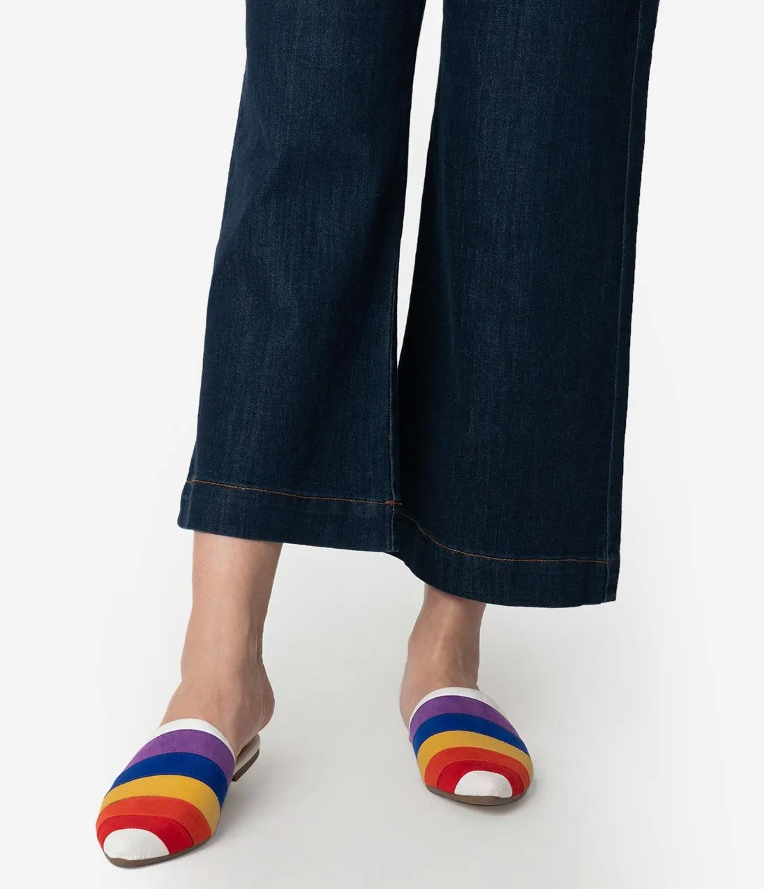 Rainbow Suede Pointed Toe Flat Slippers