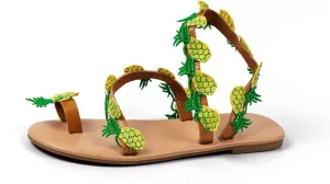 Sandals for Women 2025 Toe Ring Strawberry Decoration Shoes Flock Slip On Open Toe Flat Breathable Beach Boho Summer Sandals