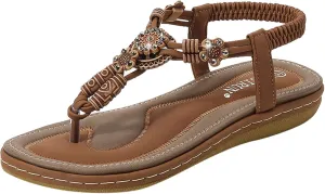 Sandals for Women Arch Support Elastic Sandals Rhinestone Dressy Sandal Comfort Summer Beach Flip Flops Shoes