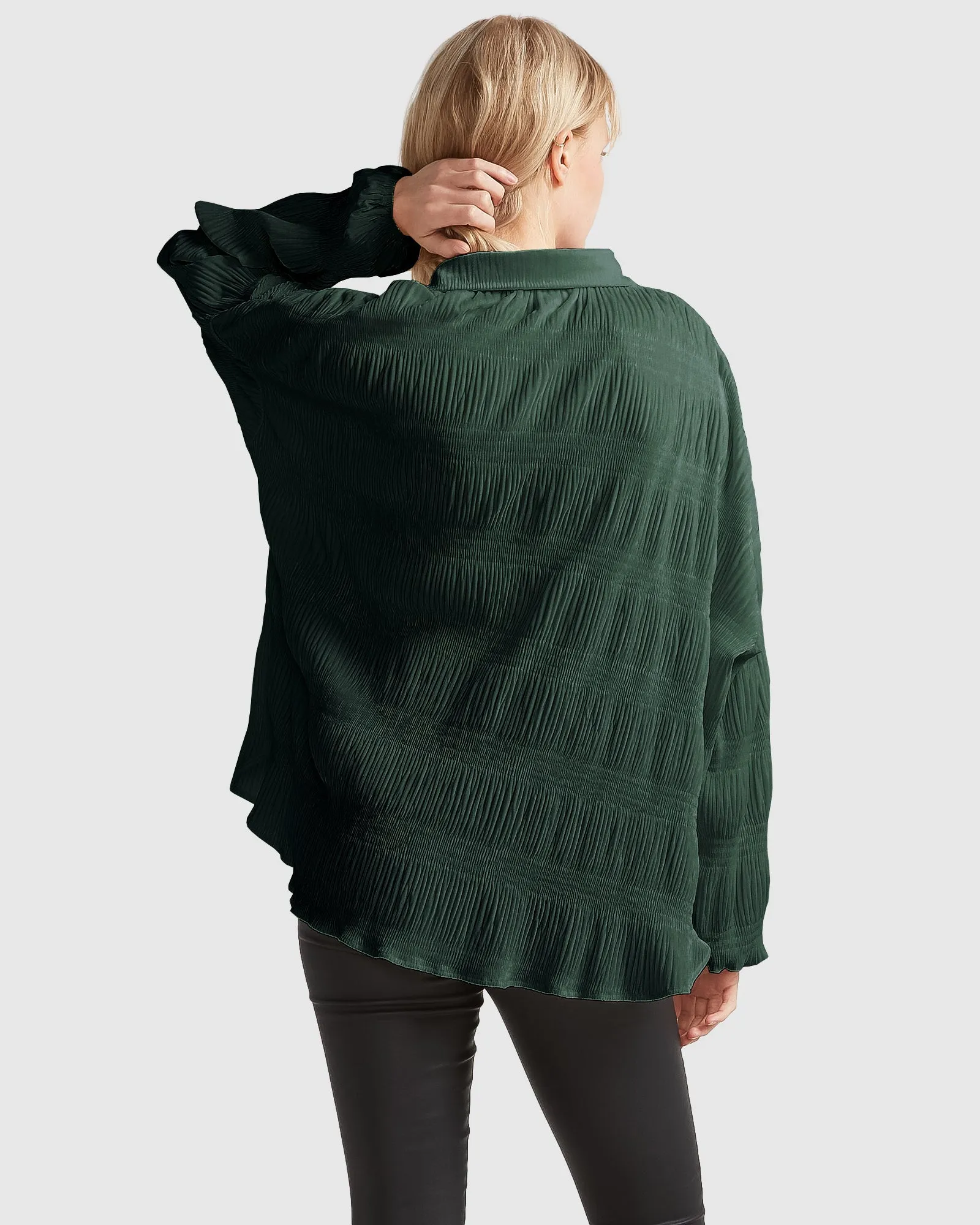 Serenade Velvet Plisse Shirt - Dark Teal