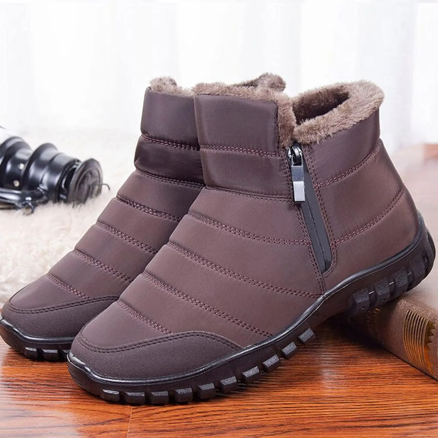 Snow Shoes For Men Plush Lined Non-Slip Winter Walking Shoes For Men Slip On Hiking Boots Women aterproof