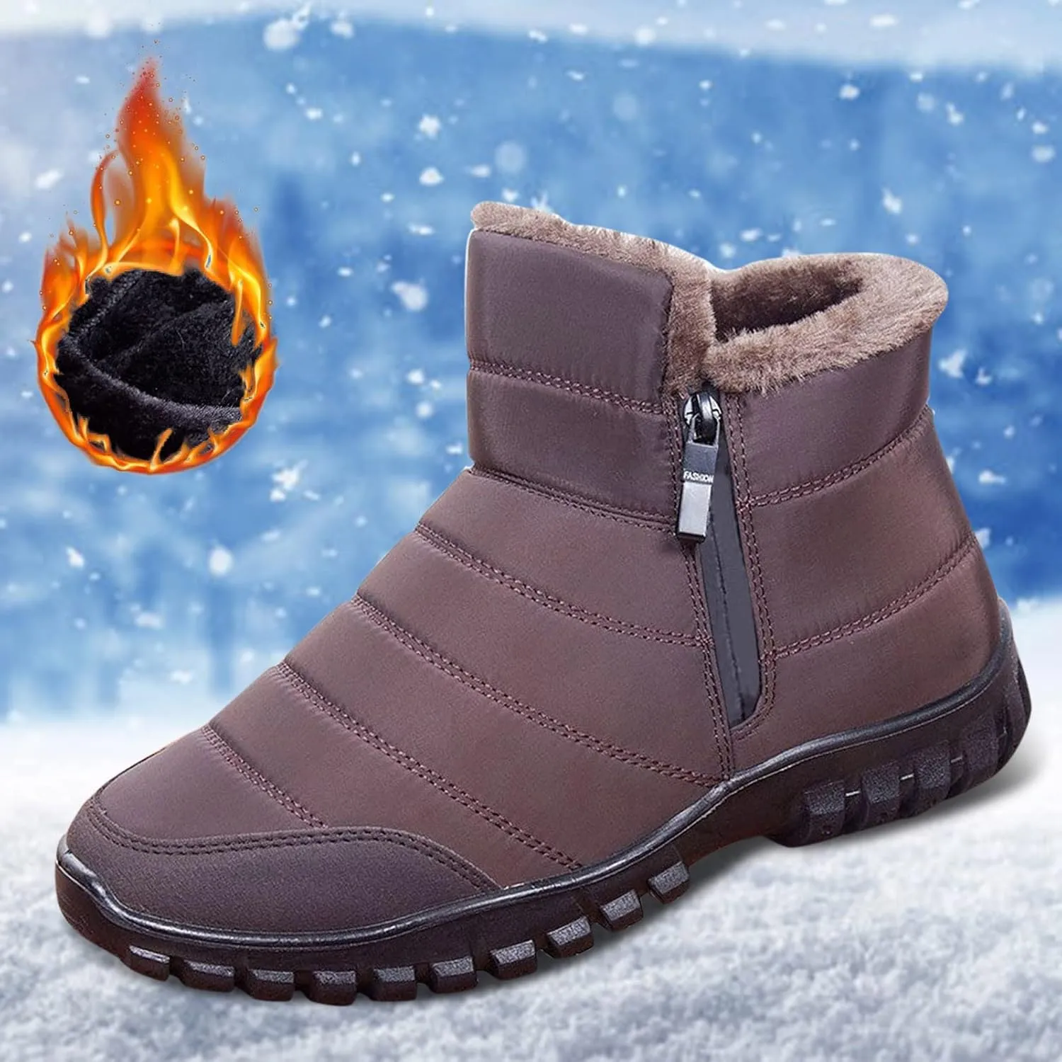 Snow Shoes For Men Plush Lined Non-Slip Winter Walking Shoes For Men Slip On Hiking Boots Women aterproof