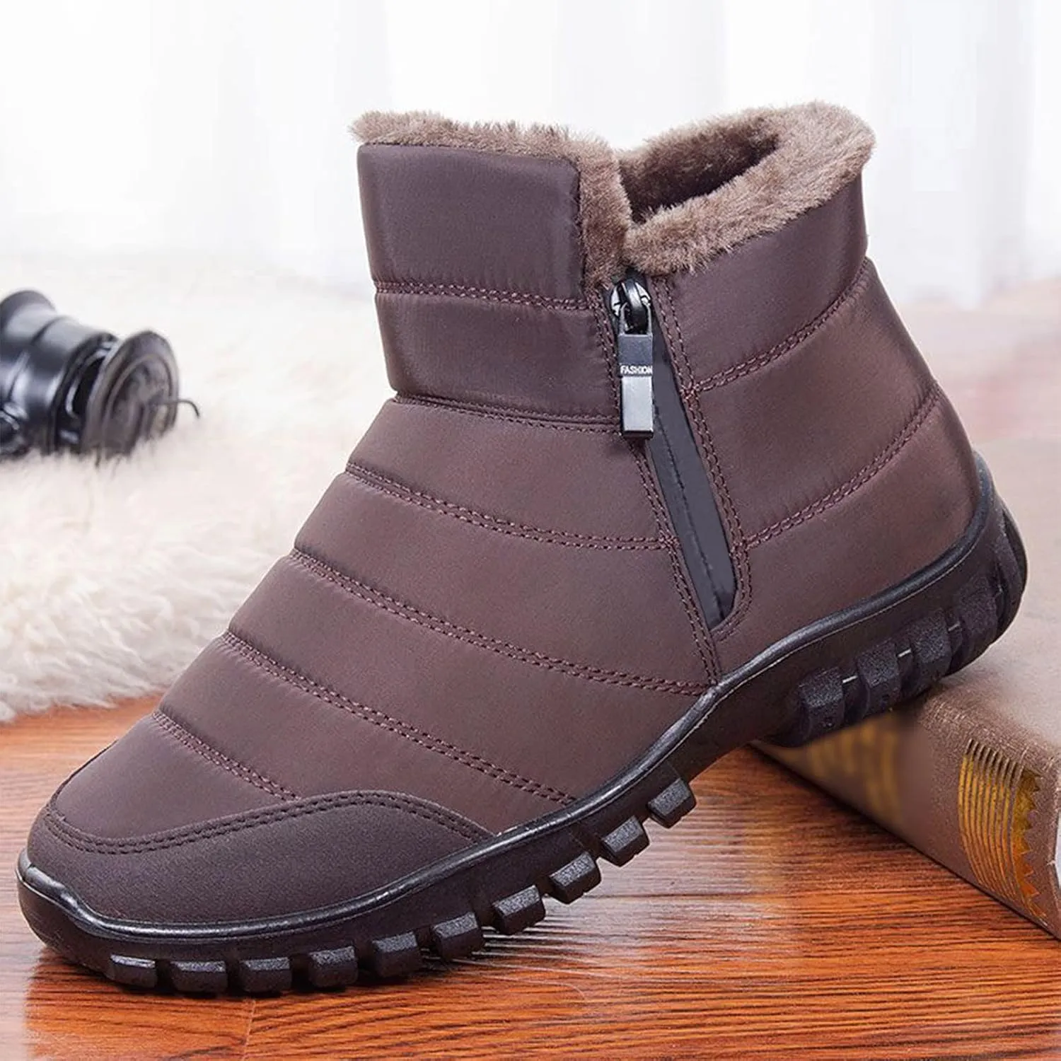 Snow Shoes For Men Plush Lined Non-Slip Winter Walking Shoes For Men Slip On Hiking Boots Women aterproof