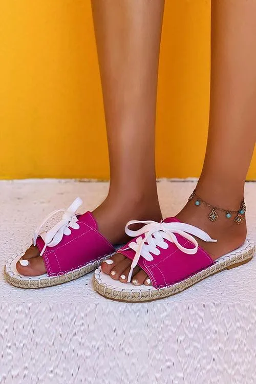 Straw Lace Up Flats Canvas Slippers
